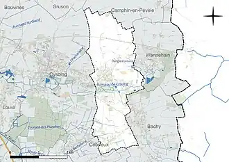 Carte en couleur présentant le réseau hydrographique de la commune