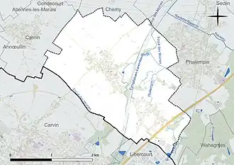 Carte en couleur présentant le réseau hydrographique de la commune