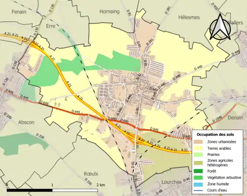 Carte en couleurs présentant l'occupation des sols.
