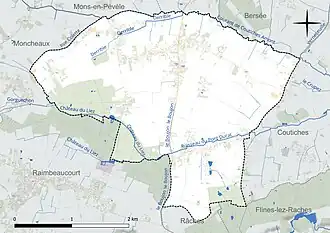 Carte en couleur présentant le réseau hydrographique de la commune