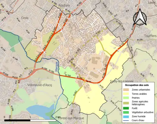 Carte en couleurs présentant l'occupation des sols.