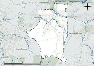 Carte en couleur présentant le réseau hydrographique de la commune