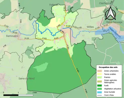 Carte en couleurs présentant l'occupation des sols.