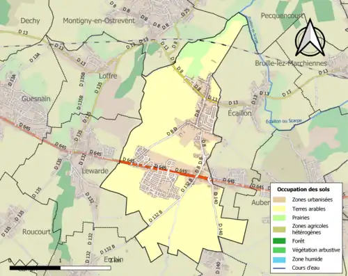 Carte en couleurs présentant l'occupation des sols.