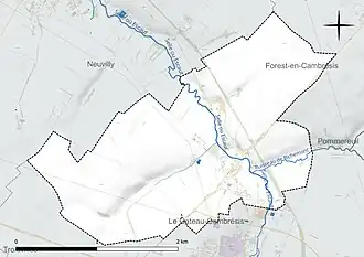 Carte en couleur présentant le réseau hydrographique de la commune