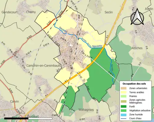 Carte en couleurs présentant l'occupation des sols.