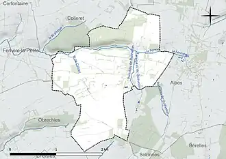 Carte en couleur présentant le réseau hydrographique de la commune