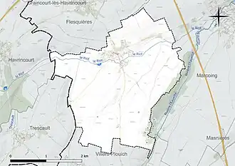 Carte en couleur présentant le réseau hydrographique de la commune