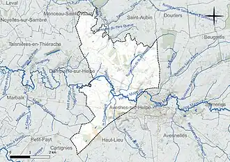 Carte en couleur présentant le réseau hydrographique de la commune