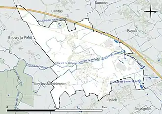 Carte en couleur présentant le réseau hydrographique de la commune