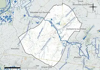 Carte en couleur présentant le réseau hydrographique de la commune
