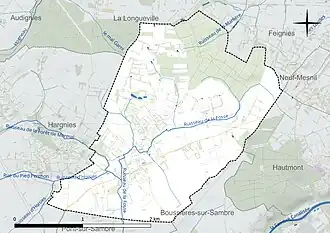 Carte en couleur présentant le réseau hydrographique de la commune