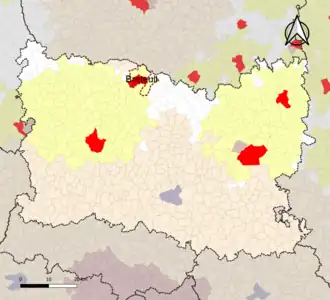 Localisation de l'aire d'attraction de Breteuil dans le département de l'Oise.
