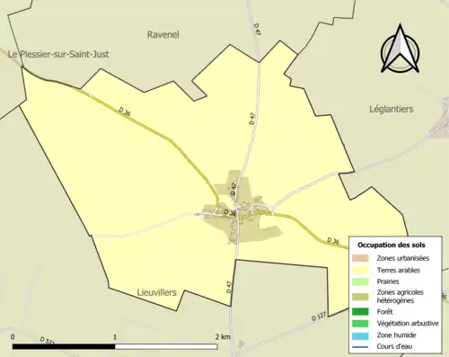 Carte en couleurs présentant l'occupation des sols.
