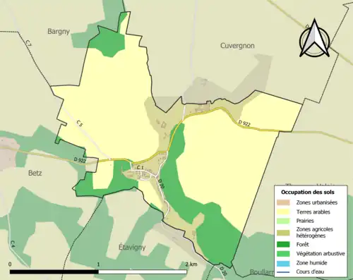 Carte en couleurs présentant l'occupation des sols.