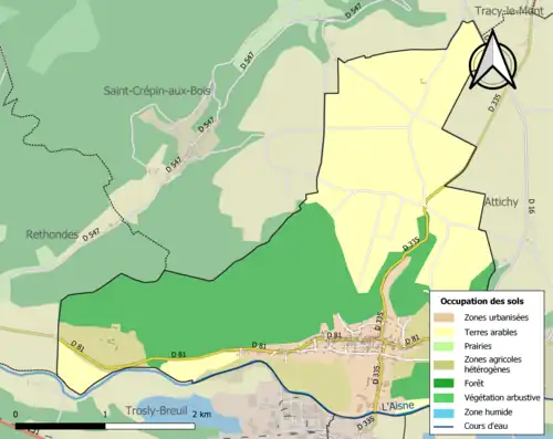 Carte en couleurs présentant l'occupation des sols.