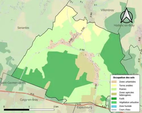 Carte en couleurs présentant l'occupation des sols.