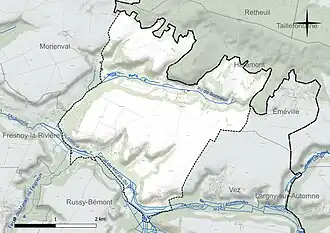 Carte en couleur présentant le réseau hydrographique de la commune