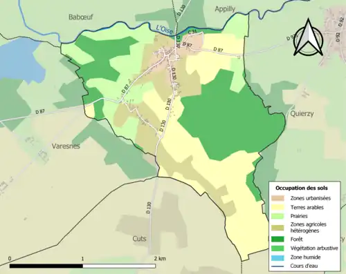 Carte en couleurs présentant l'occupation des sols.