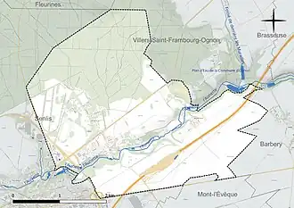 Carte en couleur présentant le réseau hydrographique de la commune