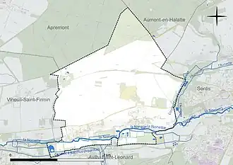 Carte en couleur présentant le réseau hydrographique de la commune