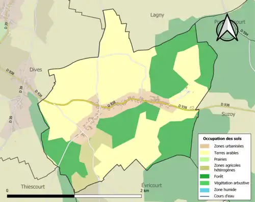 Carte en couleurs présentant l'occupation des sols.