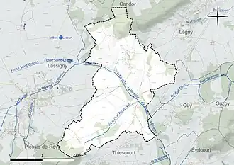 Carte en couleur présentant le réseau hydrographique de la commune