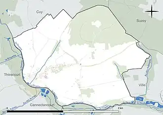 Carte en couleur présentant le réseau hydrographique de la commune