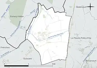 Carte en couleur présentant le réseau hydrographique de la commune