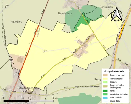 Carte en couleurs présentant l'occupation des sols.