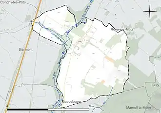 Carte en couleur présentant le réseau hydrographique de la commune