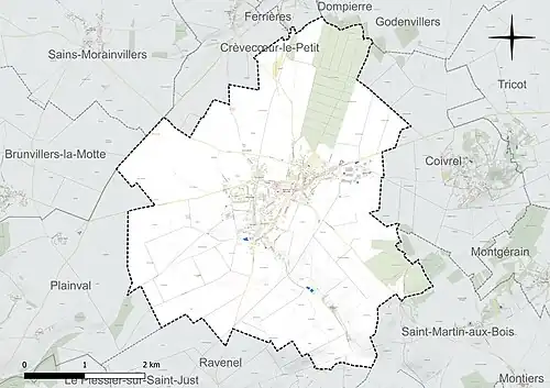 Carte en couleur présentant le réseau hydrographique de la commune