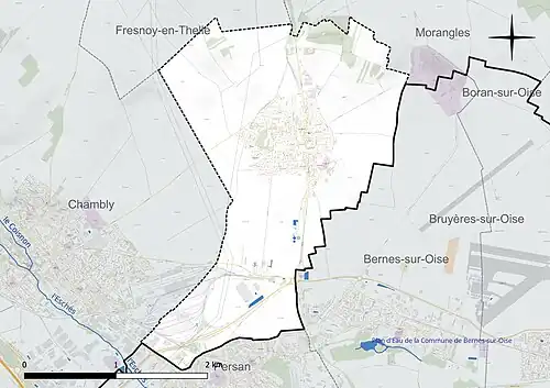 Carte en couleur présentant le réseau hydrographique de la commune