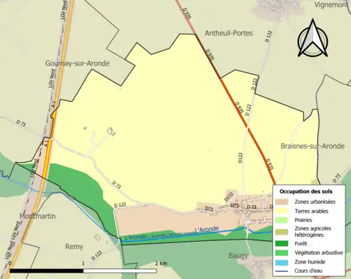 Carte en couleurs présentant l'occupation des sols.