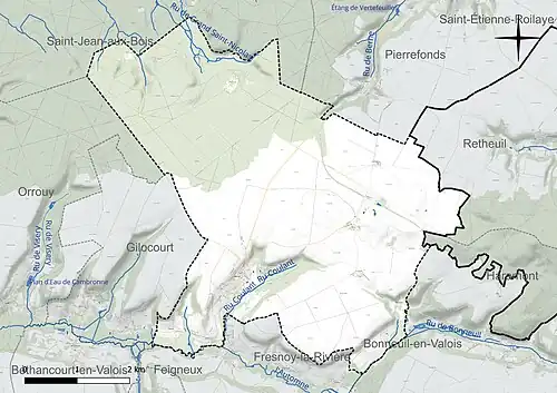Carte en couleur présentant le réseau hydrographique de la commune