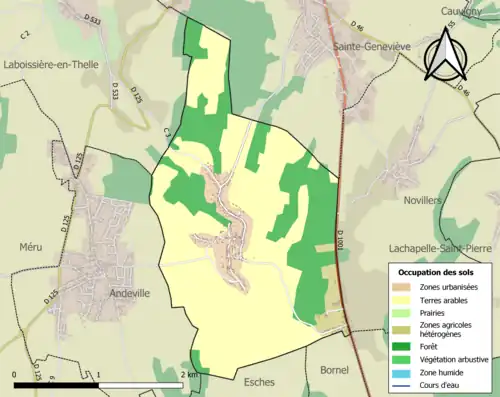 Carte en couleurs présentant l'occupation des sols.