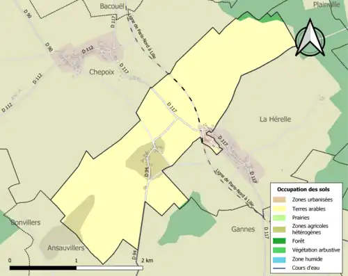 Carte en couleurs présentant l'occupation des sols.