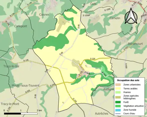 Carte en couleurs présentant l'occupation des sols.