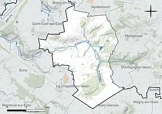Carte en couleur présentant le réseau hydrographique de la commune