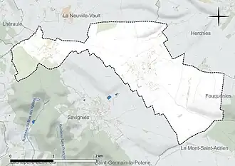 Carte en couleur présentant le réseau hydrographique de la commune