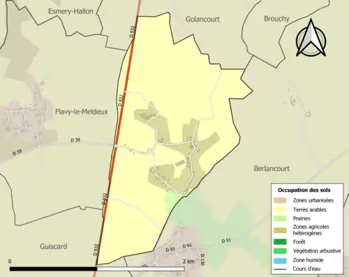 Carte en couleurs présentant l'occupation des sols.