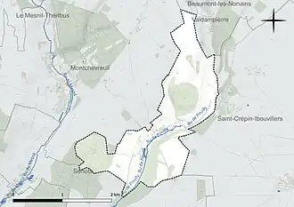 Carte en couleur présentant le réseau hydrographique de la commune