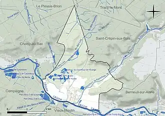 Carte en couleur présentant le réseau hydrographique de la commune