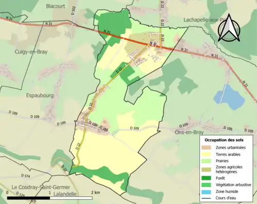 Carte en couleurs présentant l'occupation des sols.