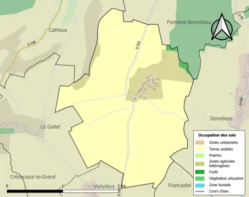 Carte en couleurs présentant l'occupation des sols.