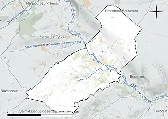 Carte en couleur présentant le réseau hydrographique de la commune