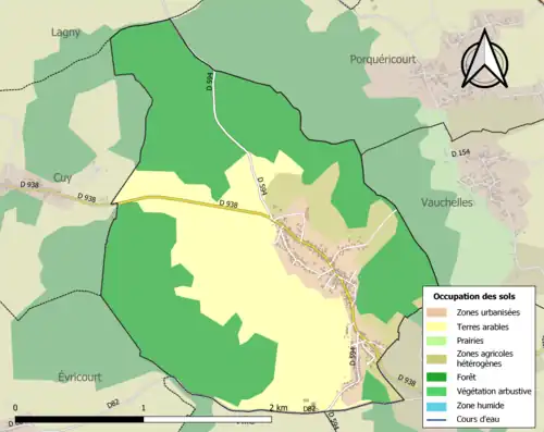 Carte en couleurs présentant l'occupation des sols.
