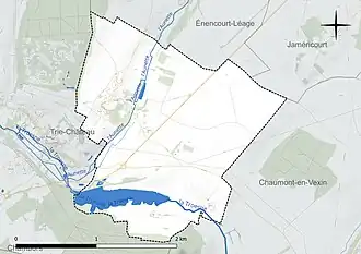 Carte en couleur présentant le réseau hydrographique de la commune