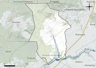 Carte en couleur présentant le réseau hydrographique de la commune