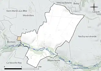 Carte en couleur présentant le réseau hydrographique de la commune